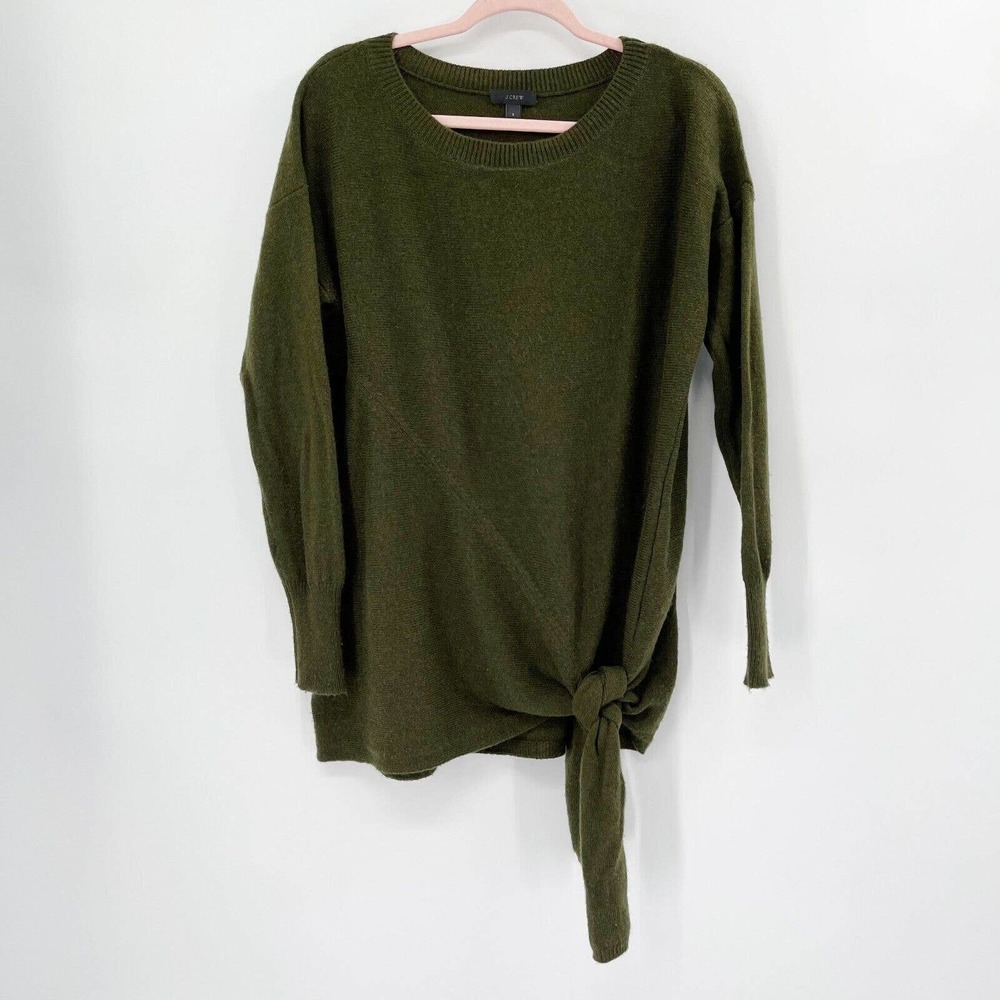 J.CREW Wool Blend Tie-Waist Pullover Sweater Sz S Green Boat Neck‎ 3/4 Sleeve